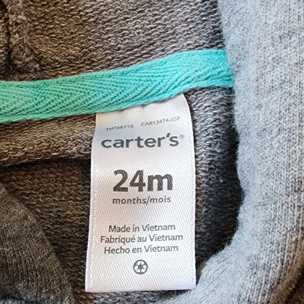Carter's zip up hoodie size 24 months gray